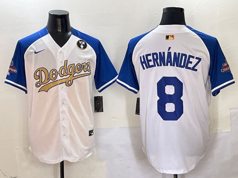Men Los Angeles Dodgers #8 Hernandez White Blue Champion gold character Nike 2025 MLB Jersey style 5047->los angeles dodgers->MLB Jersey